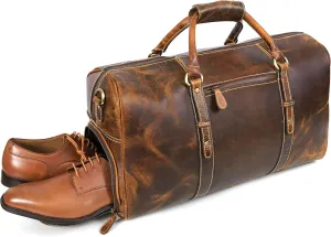 Leather Travel Duffel Bag | Gym Sports Bag Airplane Luggage Carry-On Bag | Gift for Father's Day by Aaron Leather Goods