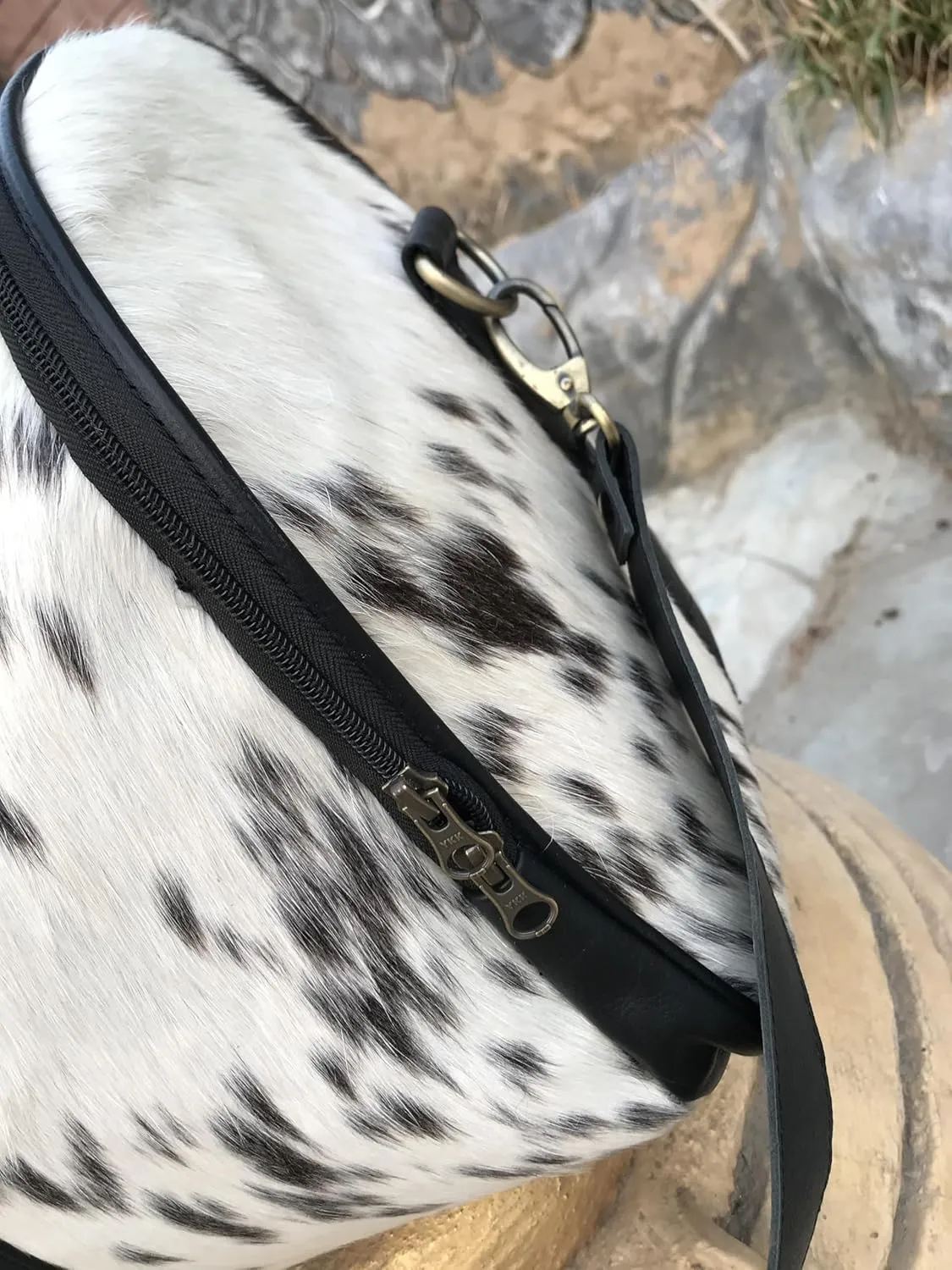 Leather Weekender Bag – the perfect companion to make your weekend getaways and overnight trips effortlessly stylish (black gey white cheena, 16 inch)