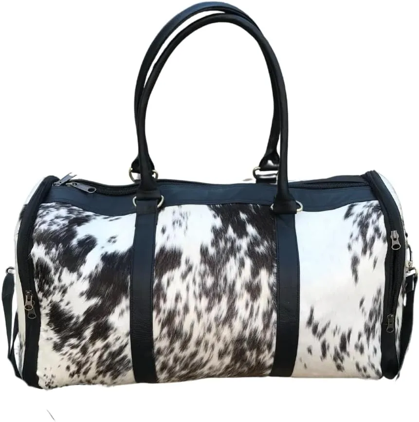 Leather Weekender Bag – the perfect companion to make your weekend getaways and overnight trips effortlessly stylish (black gey white cheena, 16 inch)