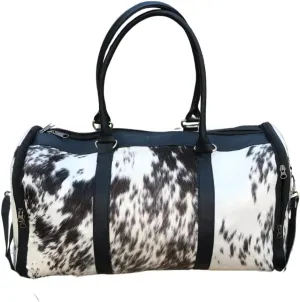 Leather Weekender Bag – the perfect companion to make your weekend getaways and overnight trips effortlessly stylish (black gey white cheena, 16 inch)