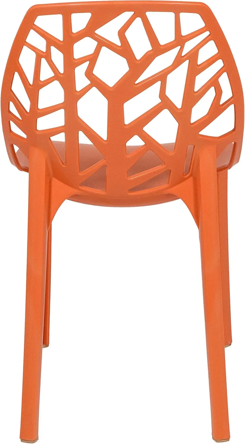 LeisureMod Modern Dining Chairs with Cut-Out Tree Design, Solid Orange