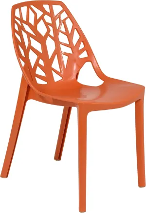 LeisureMod Modern Dining Chairs with Cut-Out Tree Design, Solid Orange