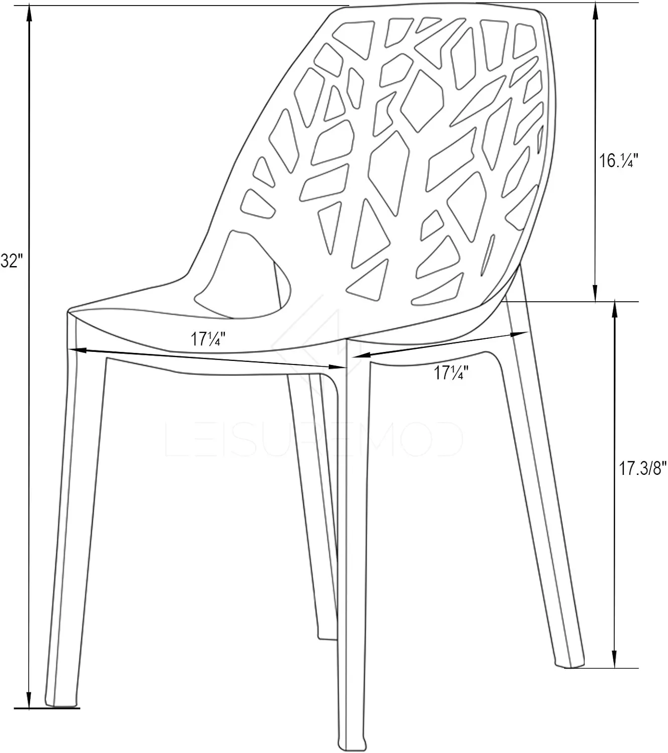 LeisureMod Modern Dining Chairs with Cut-Out Tree Design, Solid Orange