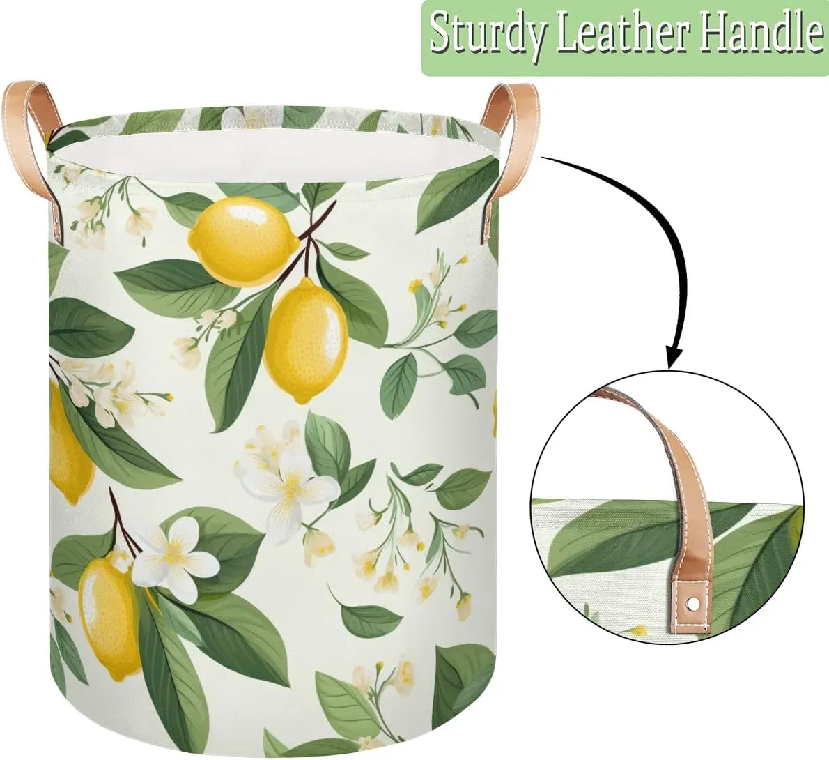 Lemon Flowers Laundry Hamper with Handles, Large Collapsible Laundry Basket Waterproof Decorative Washing Bag for Clothes, Bathroom, Bedrooms, Laundry Room