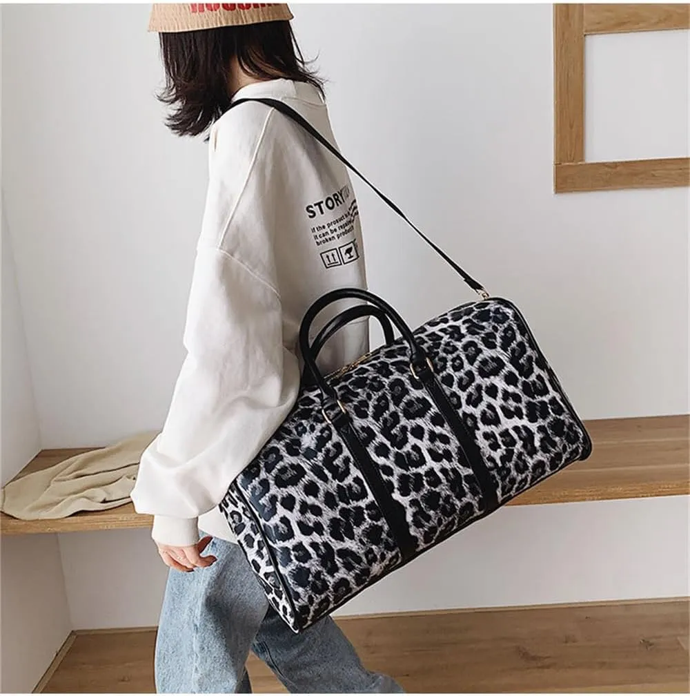 Leopard Print Travel Duffle Bag Large Cheetah Print Weekender Overnight Bag Travel Carry On Tote Bag Sports Gym Bag (Black)