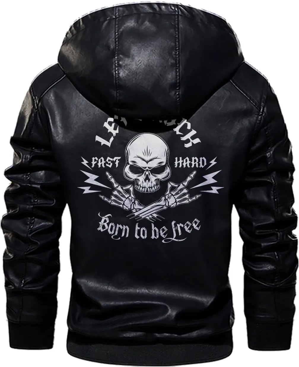 Let's Rock, Fast and Hard, Born to be Free, Music Skull Rocker, Motorcycle Custom Men PU Leather Vest Jacket