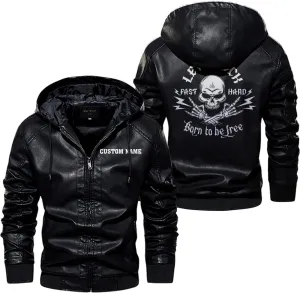Let's Rock, Fast and Hard, Born to be Free, Music Skull Rocker, Motorcycle Custom Men PU Leather Vest Jacket
