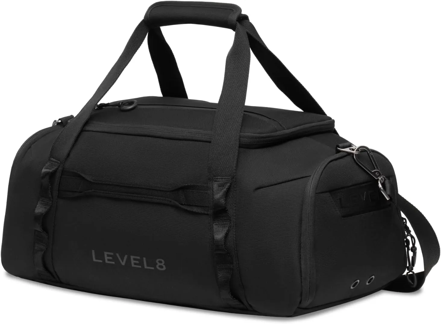 LEVEL8 Travel Duffle Bag Carry on Airline Approved, Water Resistant Sport Duffle, Weekender Bag for Men and Women, Black, 30L