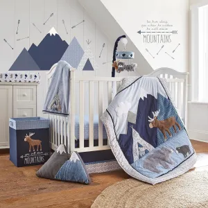 Levtex Baby - Trail Mix Crib Bed Set - Baby Nursery Set - Grey, Navy, White and Blue - Bear Mountains - 4 Piece Set Includes Quilt, Fitted Sheet, Wall Decal & Skirt/Dust Ruffle