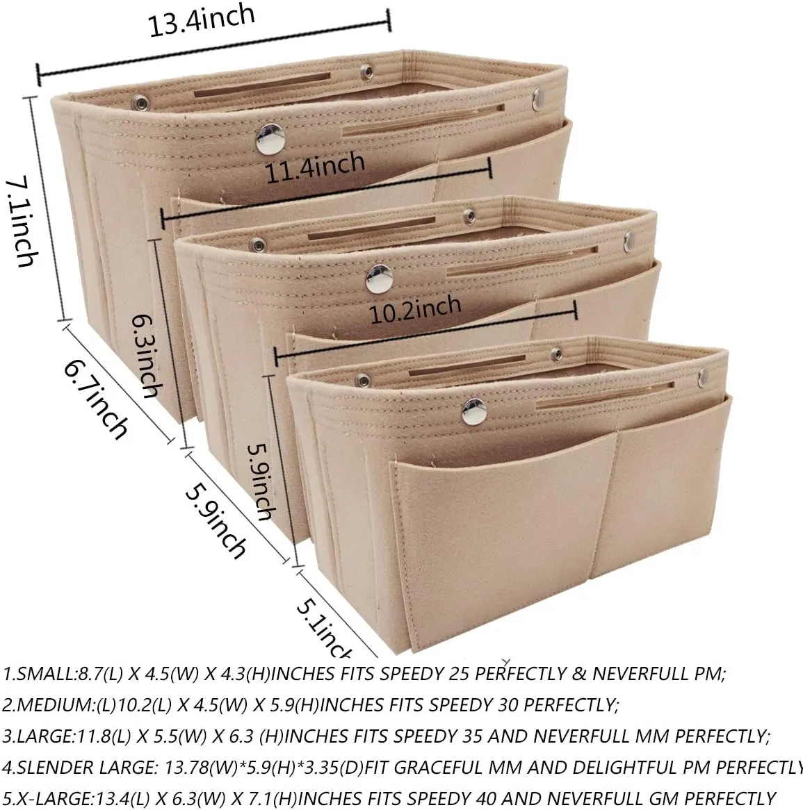 LEXSION Felt Purse Organizer Insert - Multi Pocket Bag in Bag Organizer Shaper