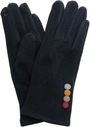 LIB Womens Black Faux Suede Button Stretch Fit Texting & Tech Touchscreen Gloves