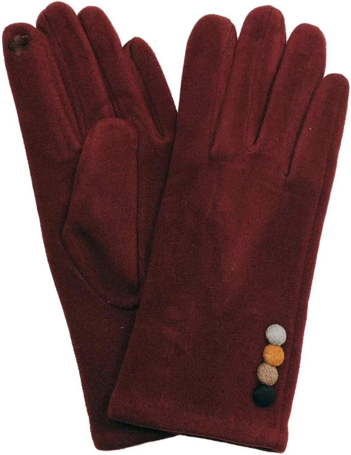 LIB Womens Burgundy Faux Suede Button Stretch Fit Texting & Tech Touchscreen Gloves
