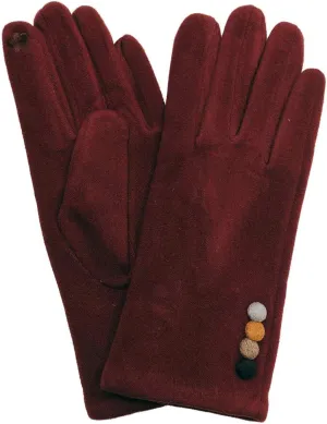 LIB Womens Burgundy Faux Suede Button Stretch Fit Texting & Tech Touchscreen Gloves