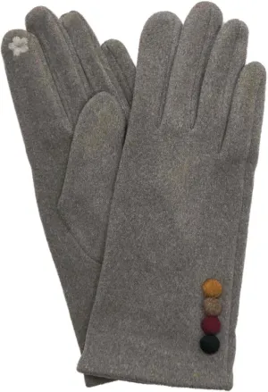 LIB Womens Gray Faux Suede Button Stretch Fit Texting & Tech Touchscreen Gloves