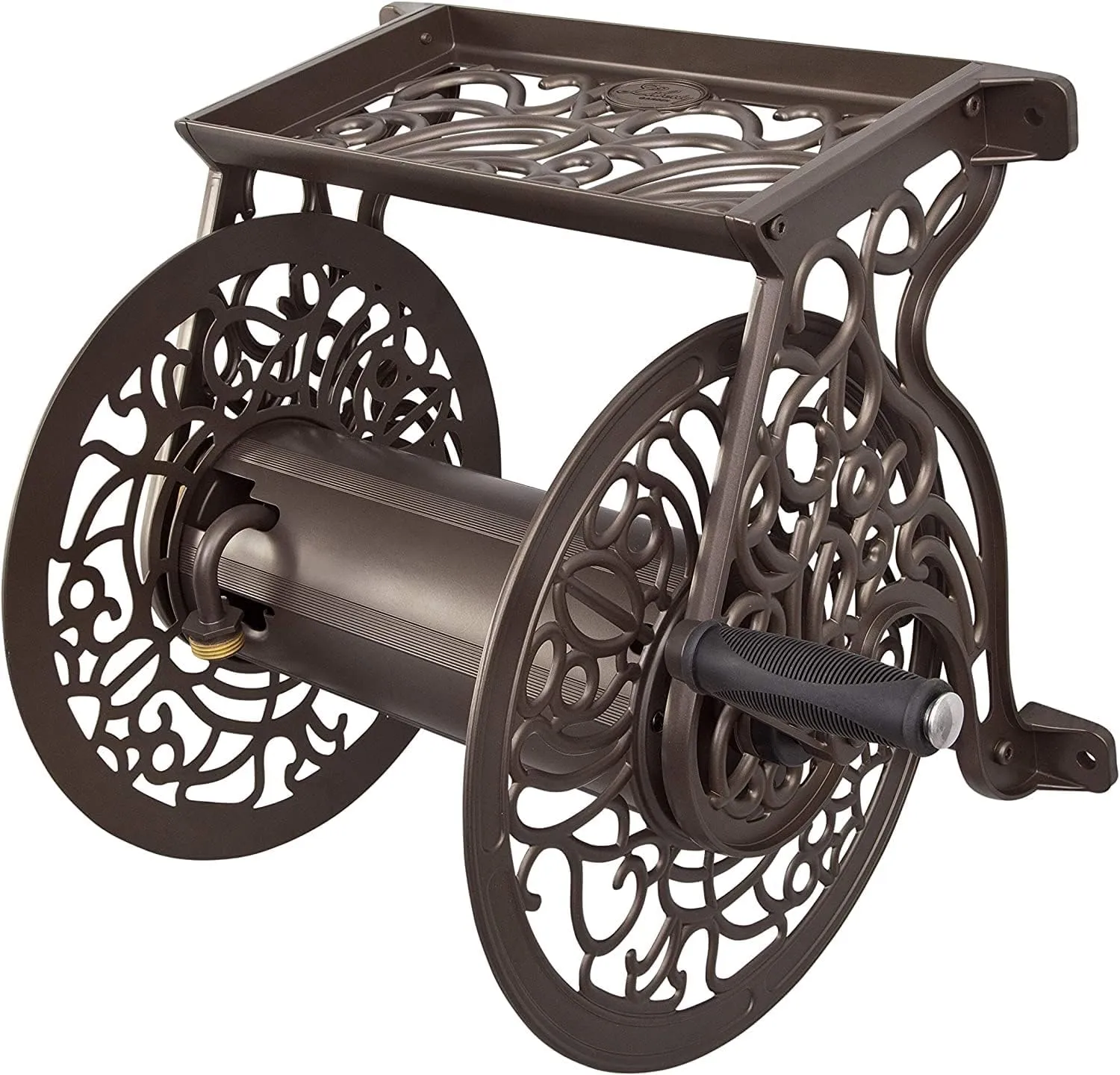 Liberty GARDEN 704 Decorative Cast Aluminum Wall Mount Garden Hose Reel, Holds 125-Feet of 5/8-Inch Hose - Bronze & Flexon FA58100CN Farm and Ranch Garden Hose, 100 ft, Red