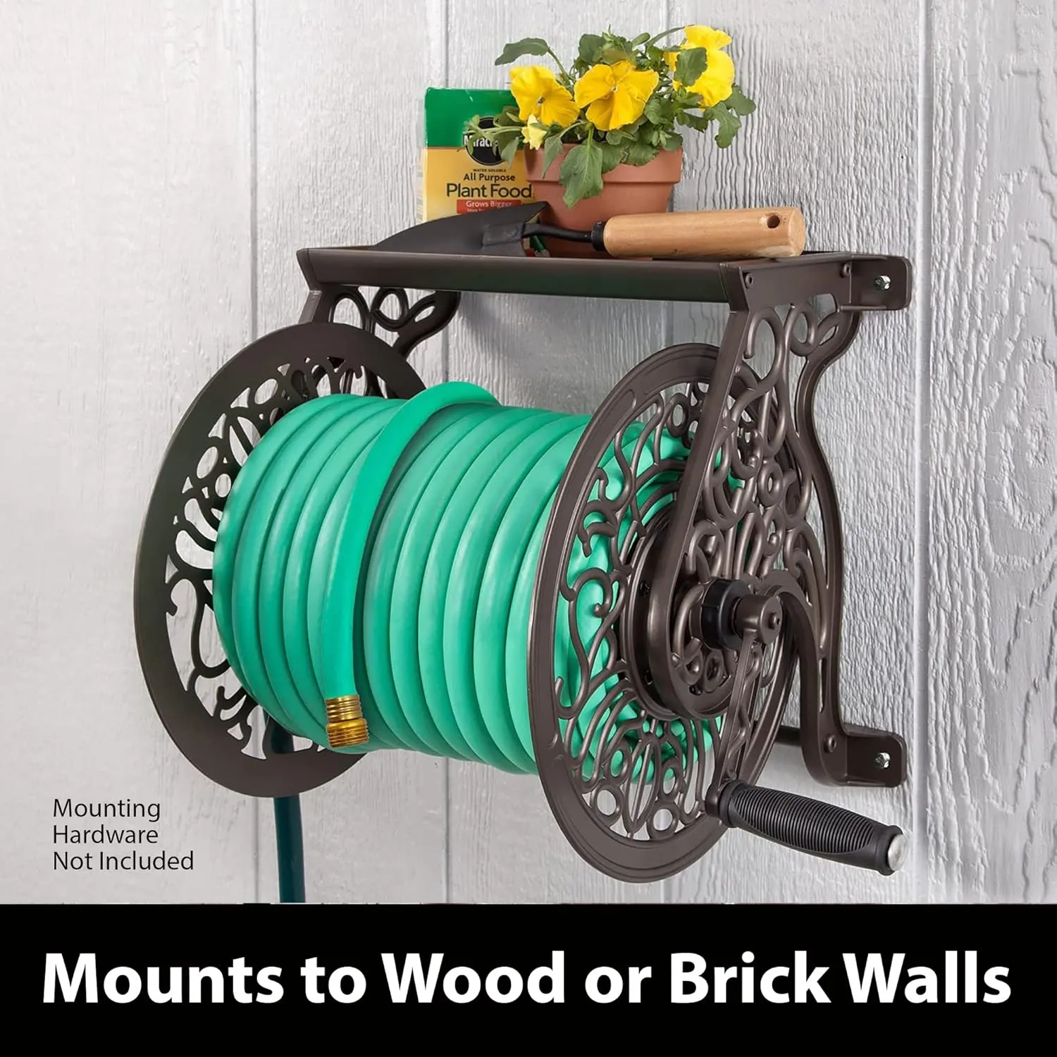 Liberty GARDEN 704 Decorative Cast Aluminum Wall Mount Garden Hose Reel, Holds 125-Feet of 5/8-Inch Hose - Bronze & Flexon FA58100CN Farm and Ranch Garden Hose, 100 ft, Red