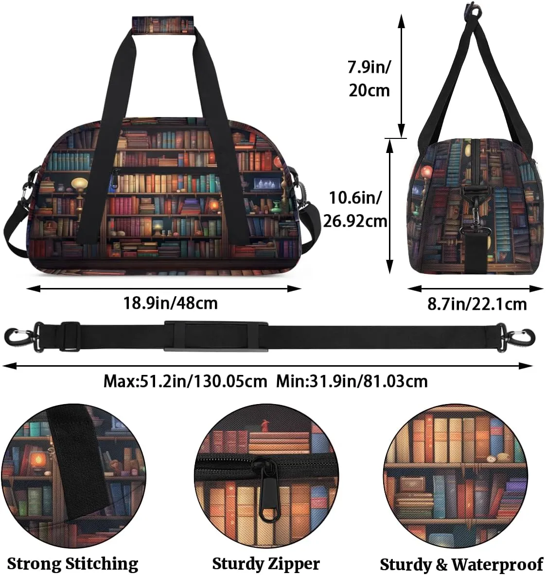 Library Kids Overnighter Duffel Bags for Boys, Carry-On Size Sports Gym Bag with Front Zipper Pocket for School Practice or Overnight Travel Weekender Sleepover Tote Bag