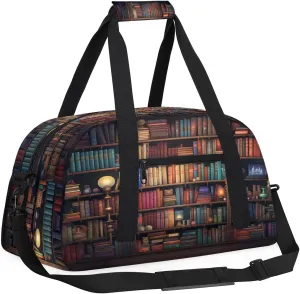 Library Kids Overnighter Duffel Bags for Boys, Carry-On Size Sports Gym Bag with Front Zipper Pocket for School Practice or Overnight Travel Weekender Sleepover Tote Bag