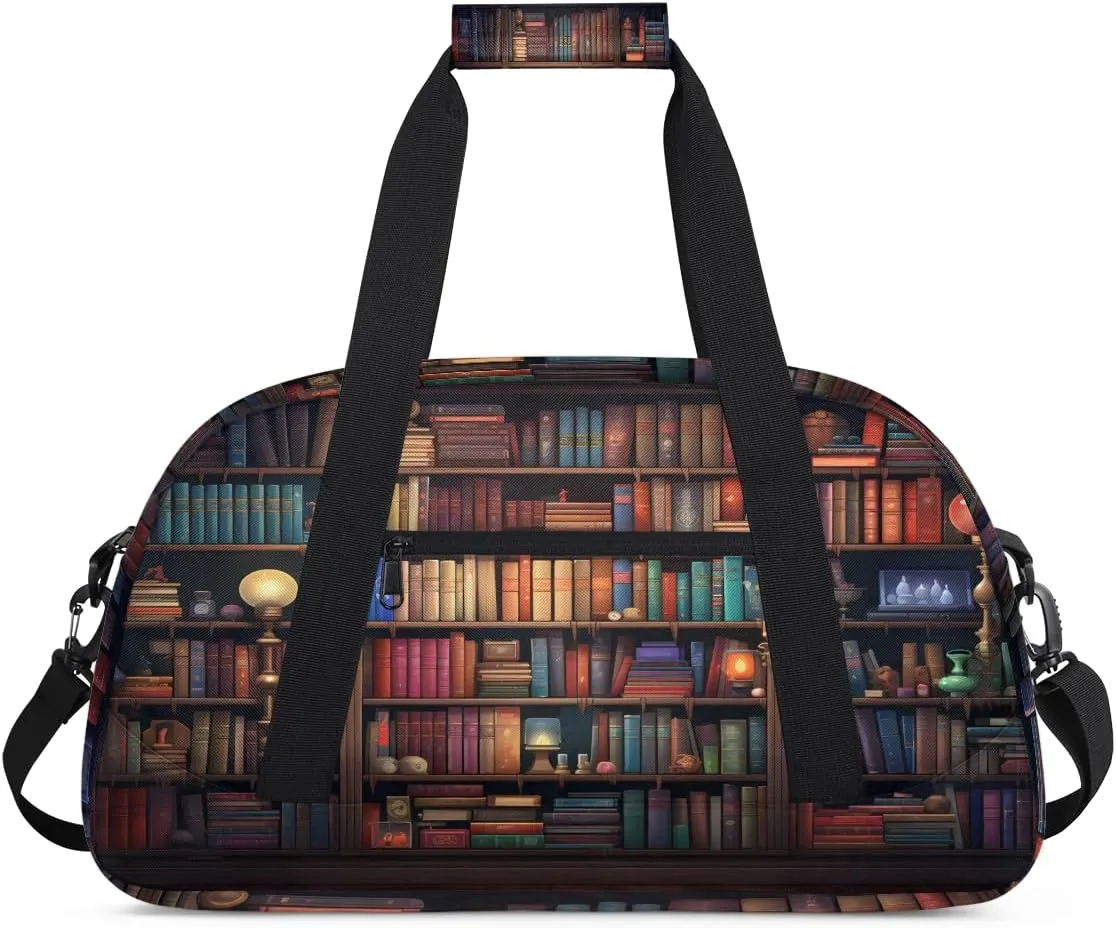 Library Kids Overnighter Duffel Bags for Boys, Carry-On Size Sports Gym Bag with Front Zipper Pocket for School Practice or Overnight Travel Weekender Sleepover Tote Bag