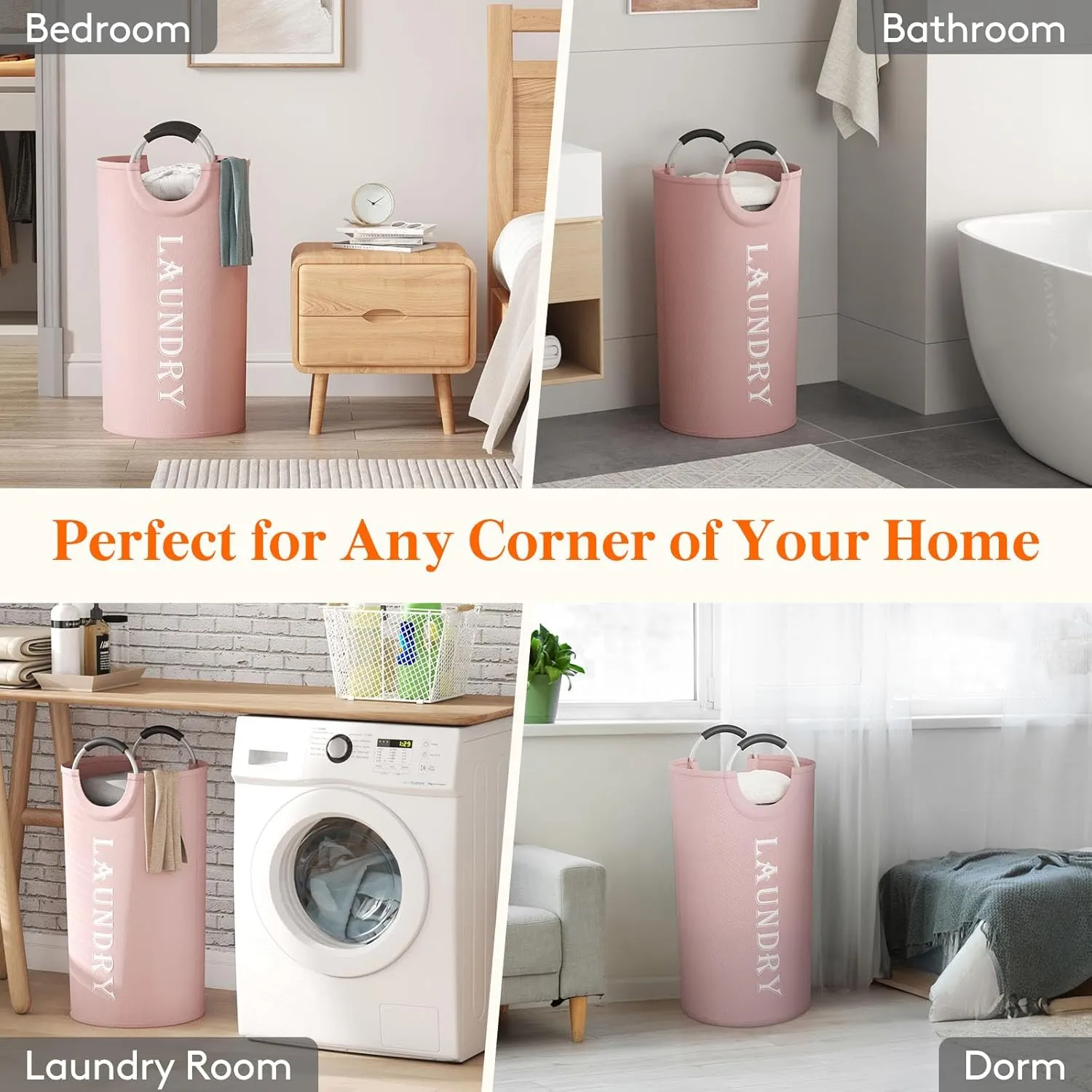 Lifewit 100L 2-Pack Large Laundry Basket, Collapsible Laundry Hamper with Aluminum Handles, Waterproof Freestanding Dirty Clothes Hampers for Laundry Room Bedroom Dorm Bathroom, Pink