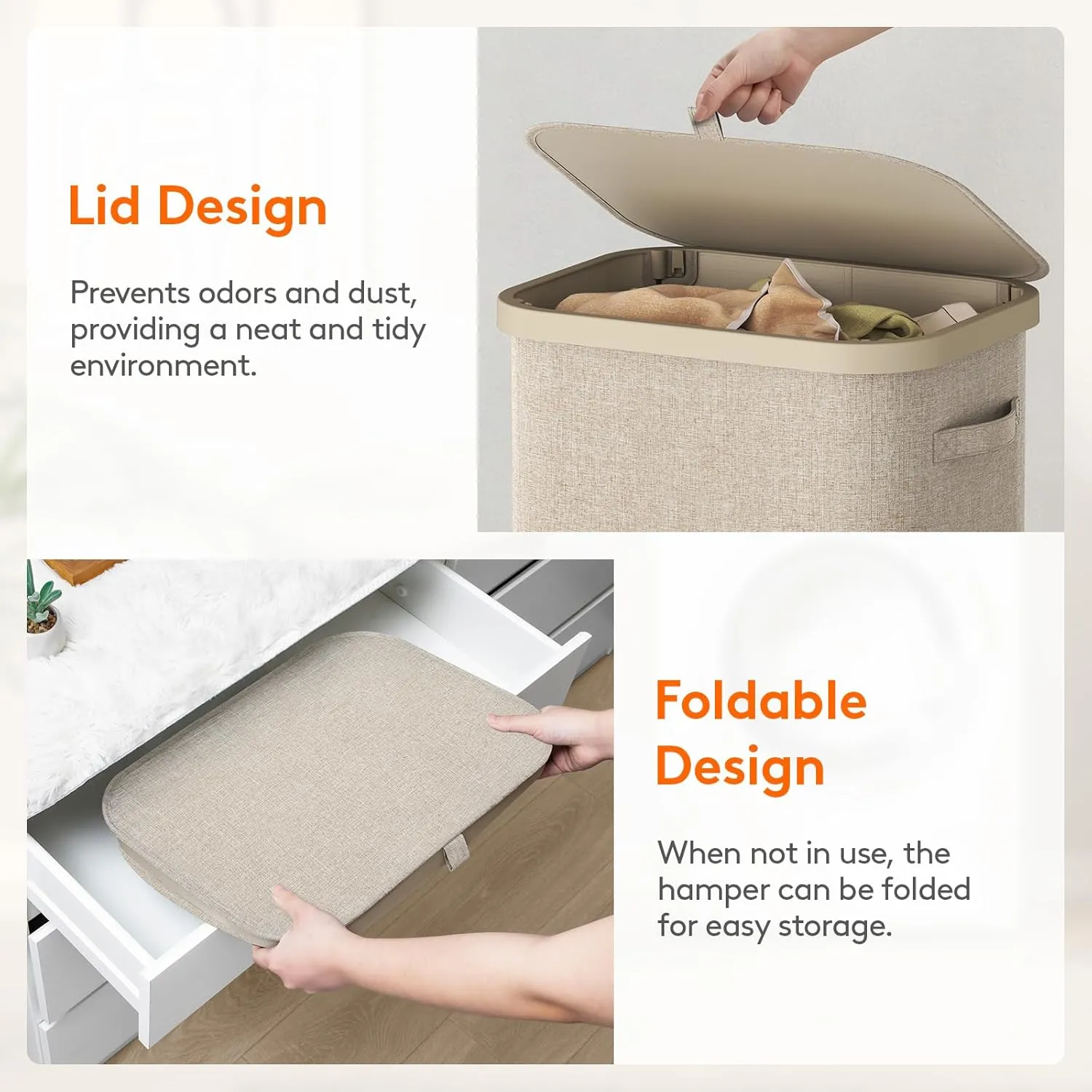 Lifewit 100L Laundry Basket with Lid, Large Laundry Hamper with Plastic Handles and Removable Bag, Foldable Tall Dirty Clothes Hampers for Laundry for Laundry Room, Bedroom, Bathroom, Dorm,Beige