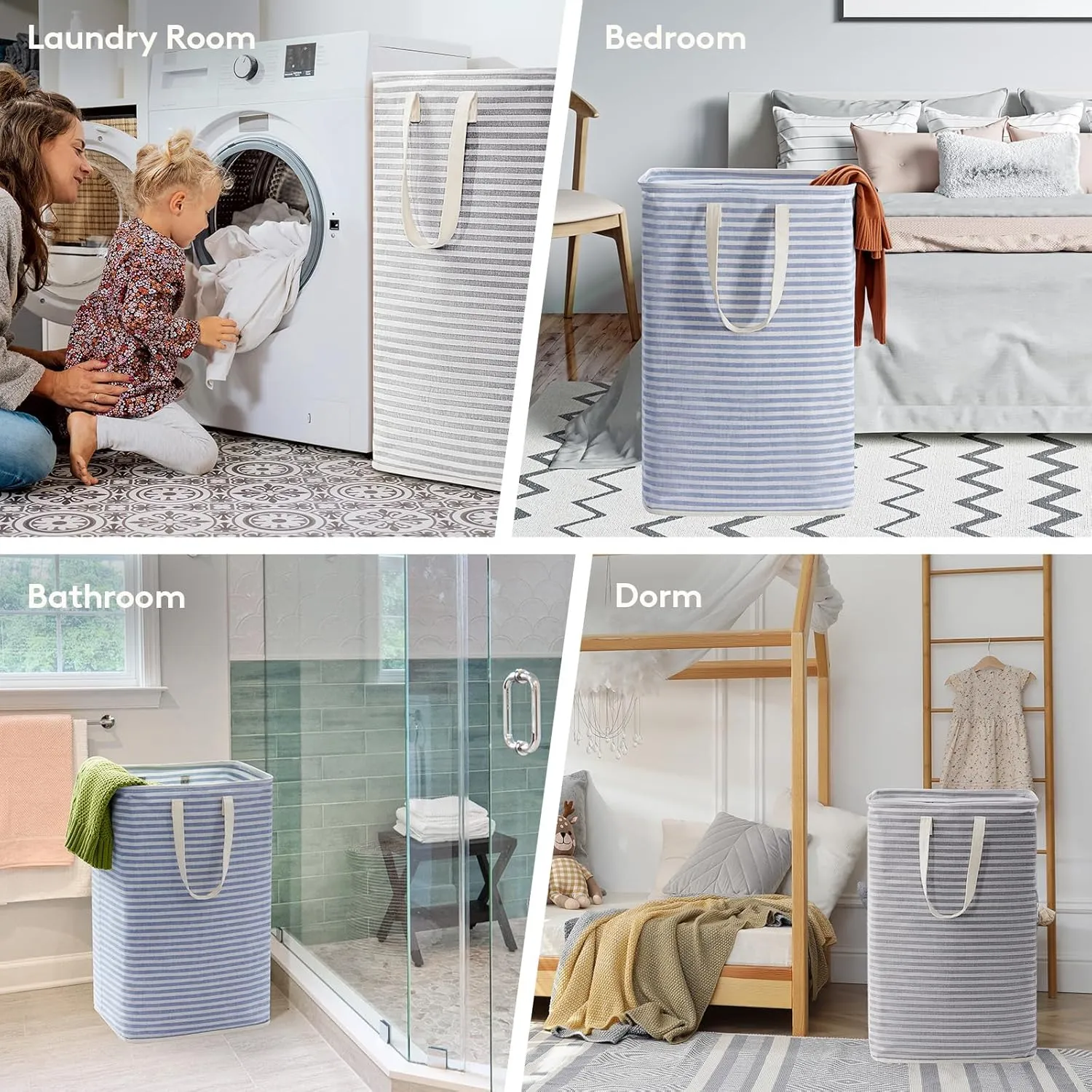 Lifewit 2 Pack Laundry Hamper Large Collapsible Laundry Basket, Freestanding Waterproof Cloth Hamper with Easy Carry Handles in Laundry Room Bedroom Bathroom College Dorm for Adult, Grey&Blue, 2 x 80L