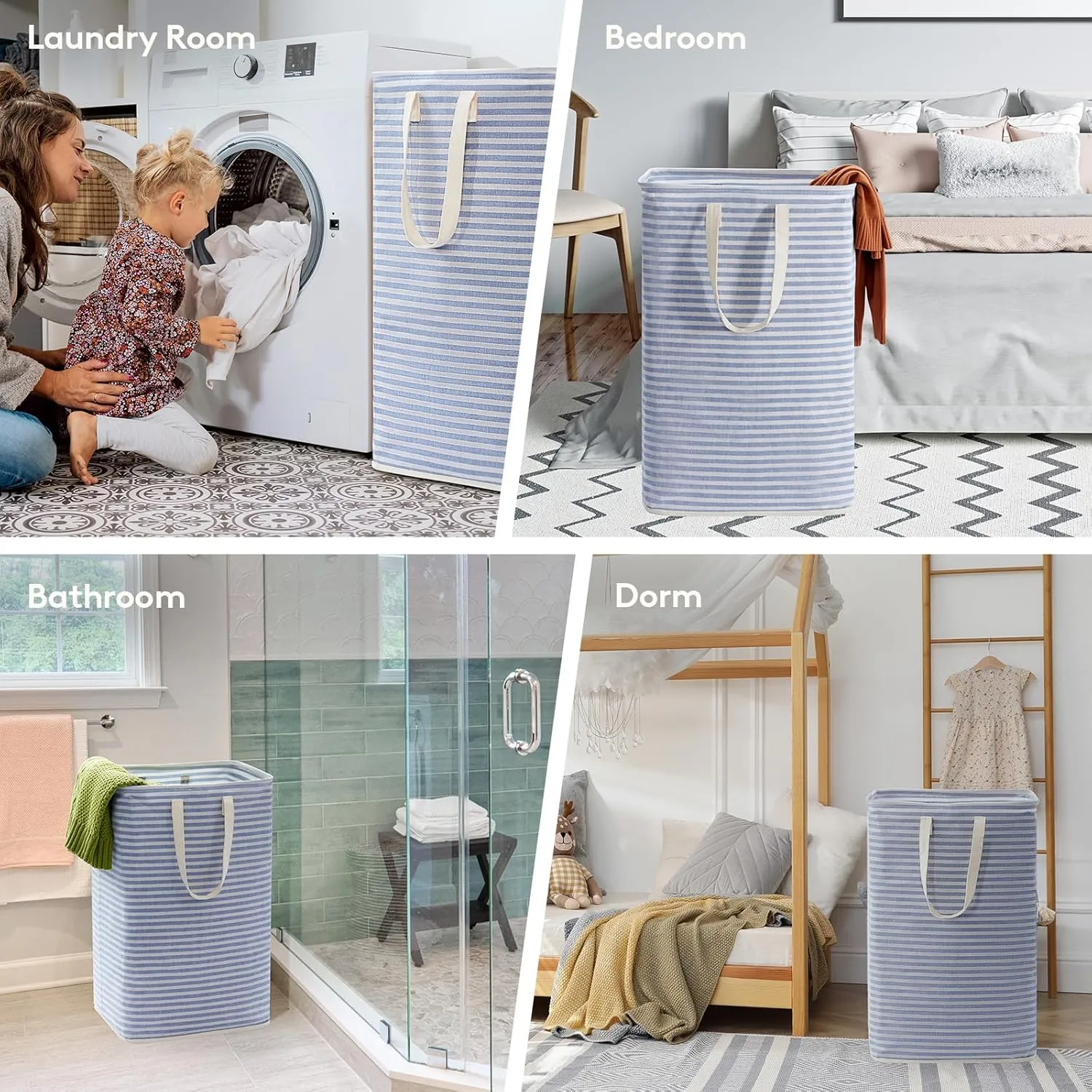 Lifewit 2 Pack Laundry Hamper Large Collapsible Laundry Baskets, Freestanding Waterproof Clothes Hamper with Easy Carry Handles in Laundry Room Bedroom Bathroom College Dorm for Adults, Blue, 2 x 80L