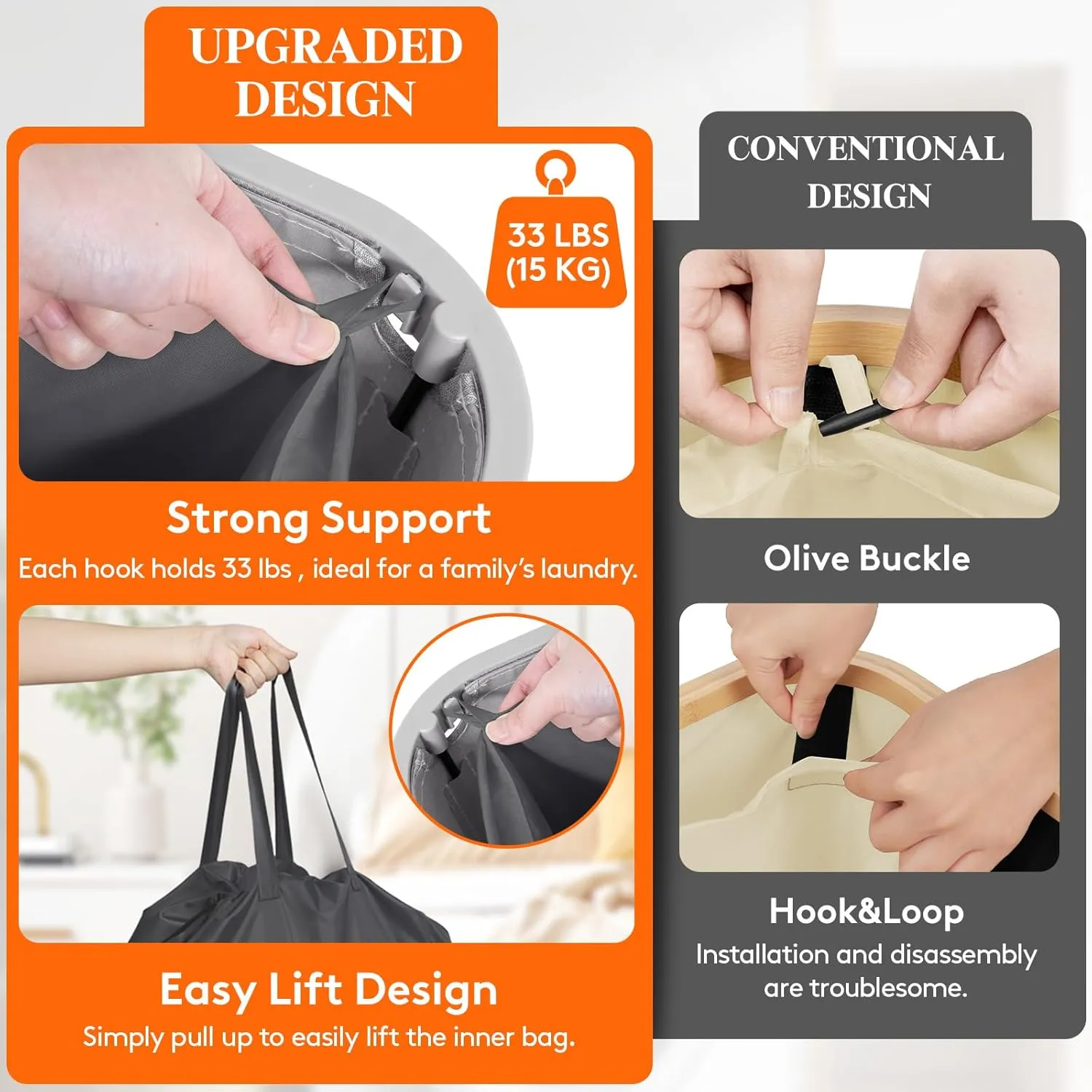 Lifewit 80L Laundry Basket with Lid, Large Laundry Hamper with Plastic Handles and Removable Bag, Foldable Tall Dirty Clothes Hampers for Laundry for Laundry Room, Bedroom, Bathroom, Dorm, Dark Gray
