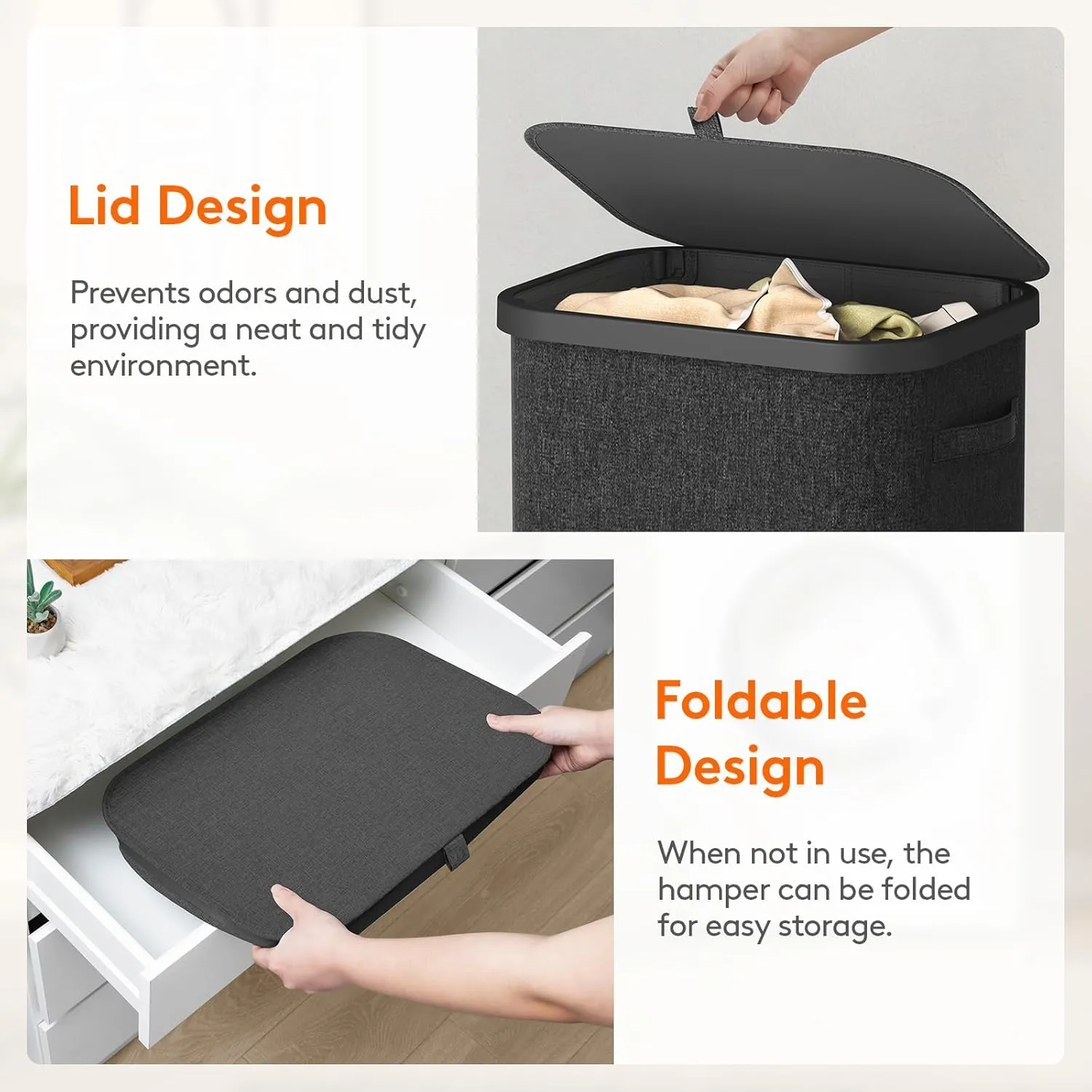 Lifewit 80L Laundry Basket with Lid, Large Laundry Hamper with Plastic Handles and Removable Bag, Foldable Tall Dirty Clothes Hampers for Laundry for Laundry Room, Bedroom, Bathroom, Dorm, Dark Gray