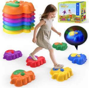Light Up Stepping Stones for Kids, 6 Pcs Durable Non-Slip Toddler Stepping Stones, Indoor/Outdoor Games Toys for Kids, Obstacle Course for Kids 3 4 5 6 Years Old