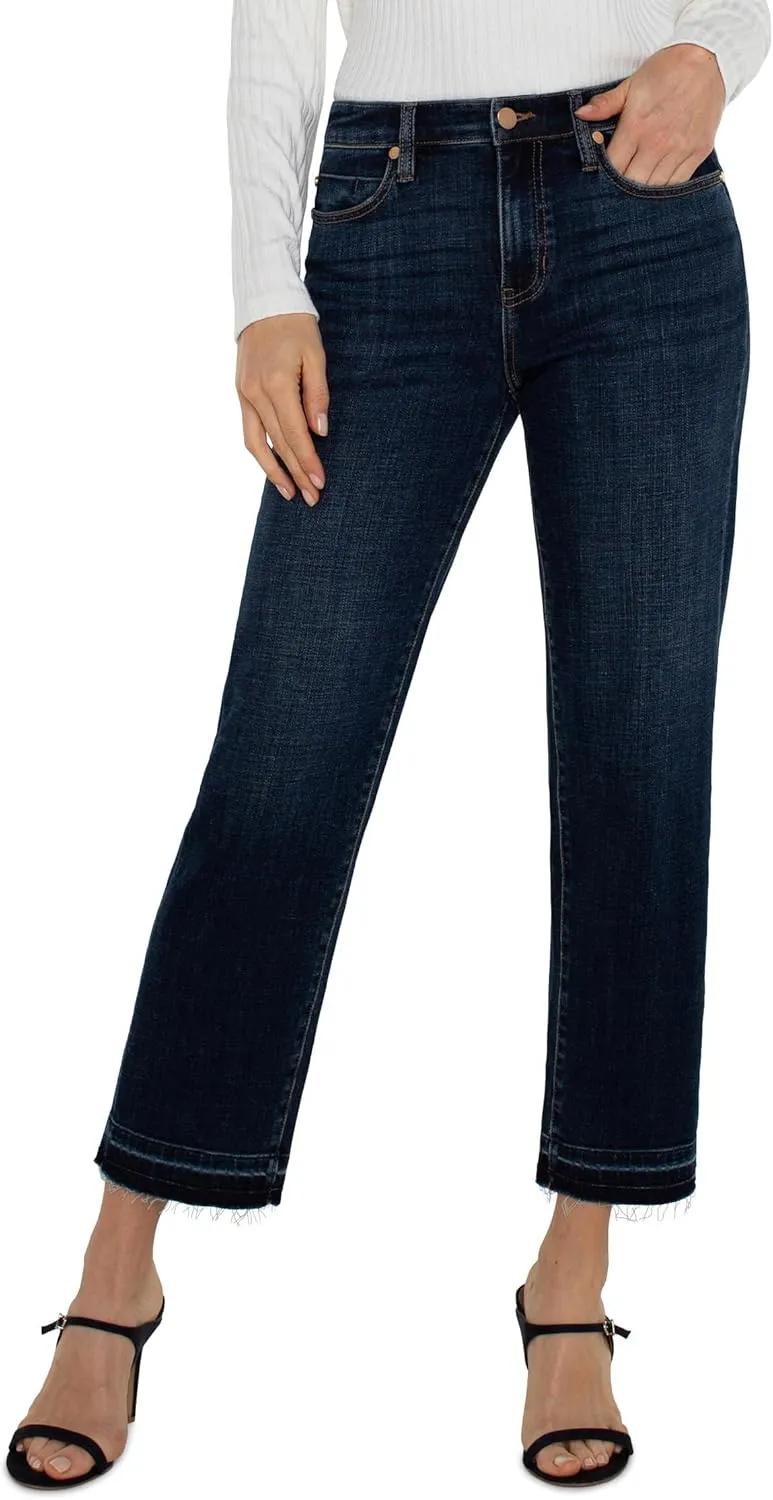 Liverpool Women's Liv Mid-Rise Non Skinny with Let Down Hem Crosshatch Denim