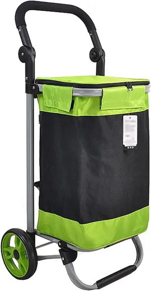 LJYT Foldable Shopping Trolley Bag On Wheels Large Capacity Oxford Trolley Shopping Cart for Grocery Laundry Luggage Travel Utility Cart (Color : Green)