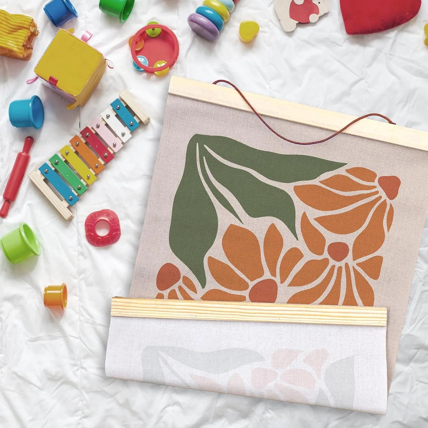 LKETW Orange Bohemia Abstract Flower Poster Hanger Frame Set of 2, 12x16 Inch, Botanical Plant Print Wall Art with Wooden Frames, Mid Century Hanging Banner for Preppy Room Decor