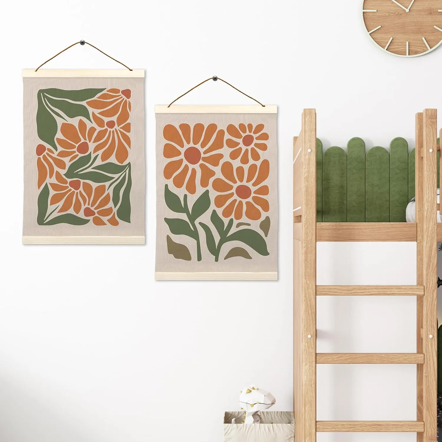 LKETW Orange Bohemia Abstract Flower Poster Hanger Frame Set of 2, 12x16 Inch, Botanical Plant Print Wall Art with Wooden Frames, Mid Century Hanging Banner for Preppy Room Decor
