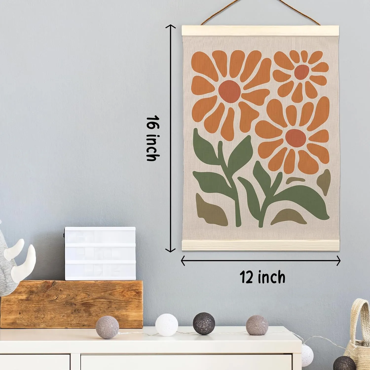 LKETW Orange Bohemia Abstract Flower Poster Hanger Frame Set of 2, 12x16 Inch, Botanical Plant Print Wall Art with Wooden Frames, Mid Century Hanging Banner for Preppy Room Decor