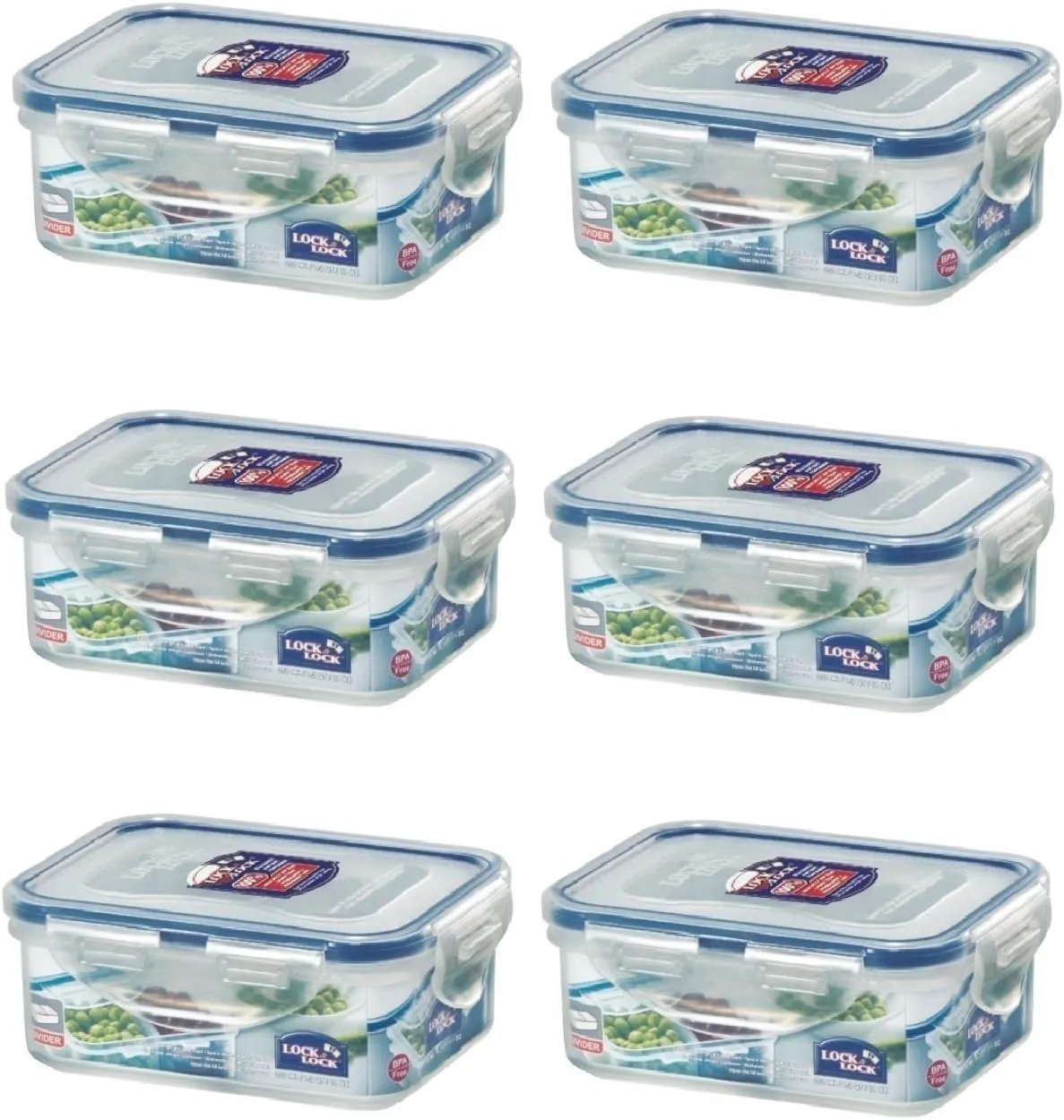 Lock & Lock No BPA Water Tight with 2 Divider Cups, Food Container, 1.5-cup, 11-oz, Pack of 6, HPL806C