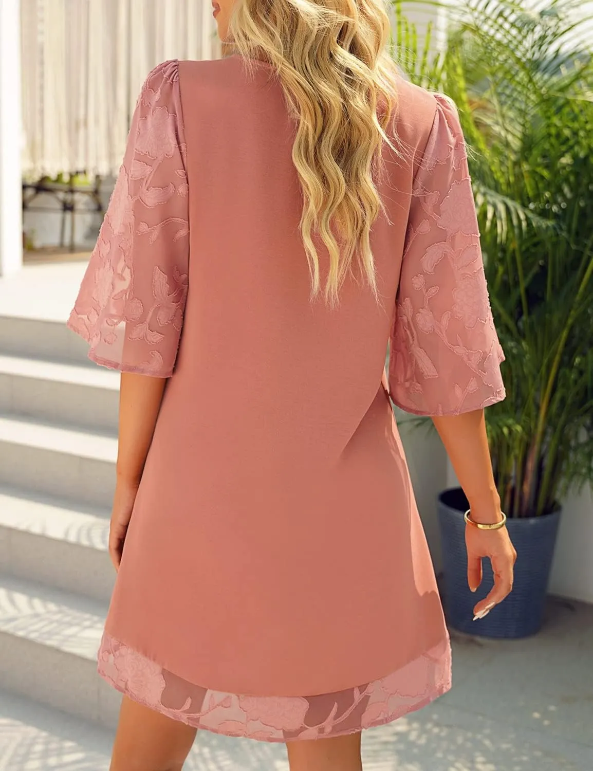 LookbookStore 3/4 Sleeve Dress for Women Shift Cute Summer Tunic Floral Lace Dresses