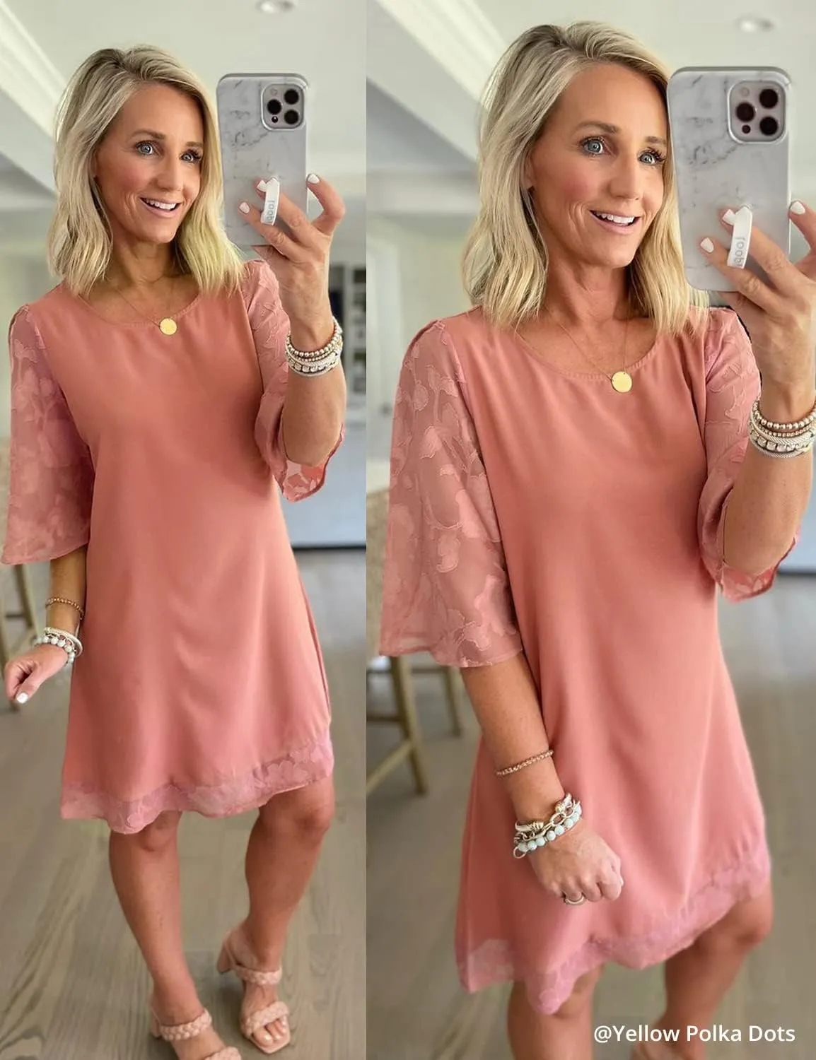 LookbookStore 3/4 Sleeve Dress for Women Shift Cute Summer Tunic Floral Lace Dresses