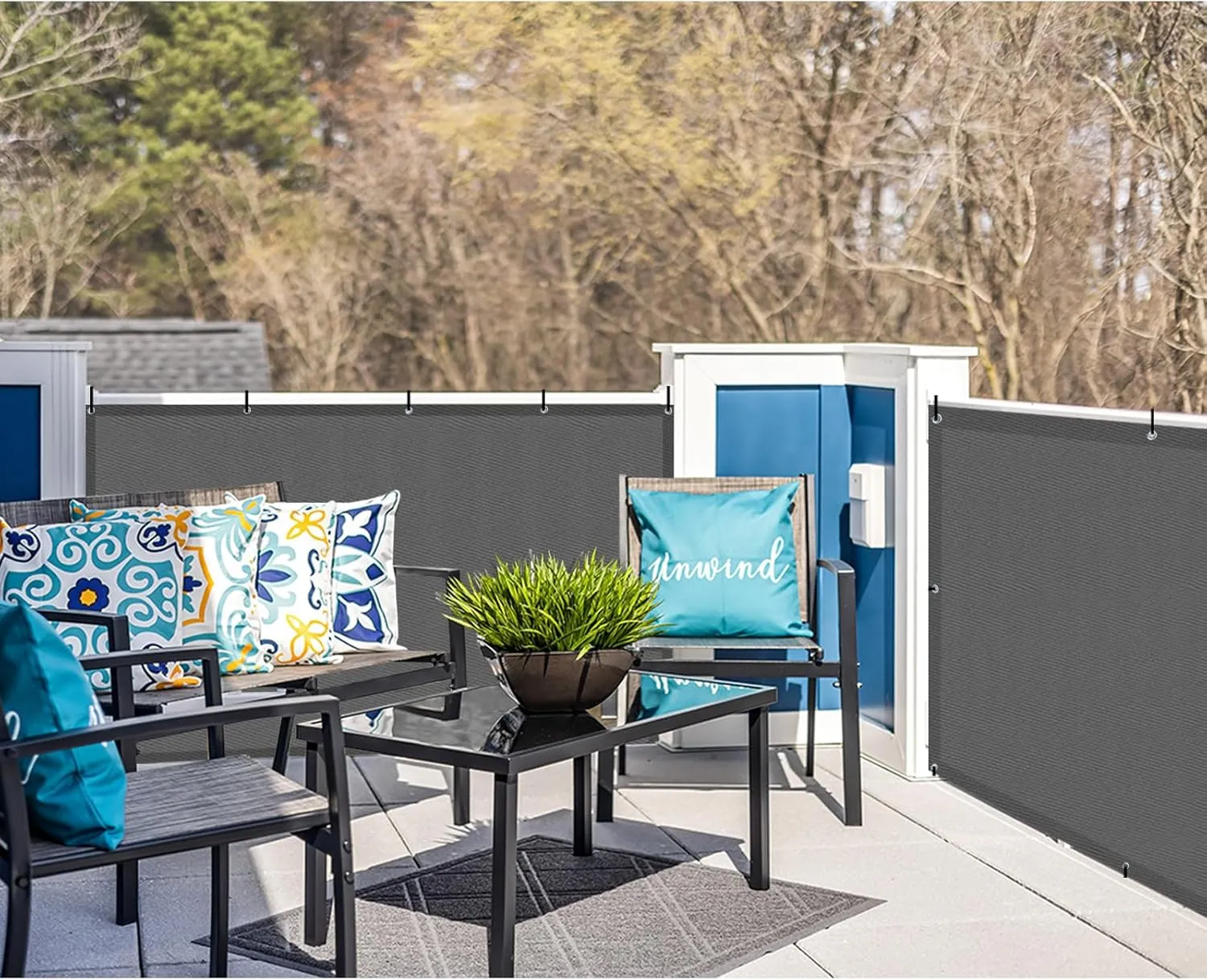 LOVE STORY 3’ x10’ Dark Grey Waterproof Balcony Privacy Screen Cover - Opaque Fence Covering Privacy, 100% Polyester Fabric, UV Protection Shield for Apartment Railing,Outdoor Patio, Deck, Porch