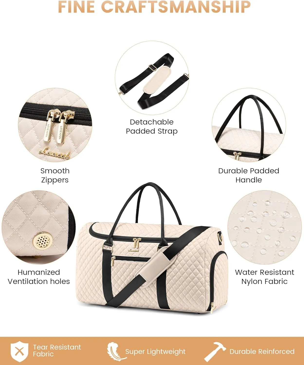 LOVEVOOK Travel Duffle Bag, 40L Weekender Overnight Bag with Toiletry Bag, Quilted Carry On Bag with Shoe Compartment, Gym Duffel Bag with Wet Pocket for Women, Hospital Bags for Labor and Delivery
