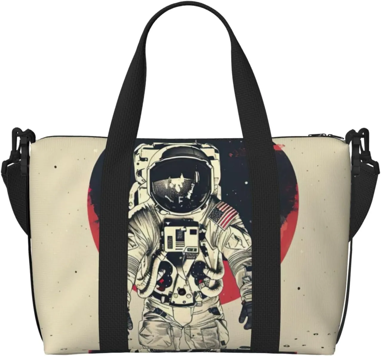 Lunar Astronaut Print oblique across Hand Travel Bag Polyester Women Men Overnight Duffel Carry-on Tote Bag
