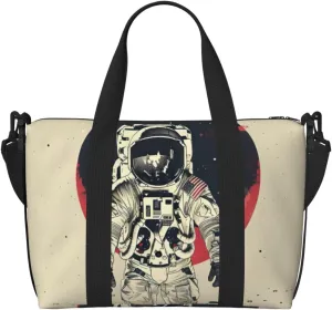 Lunar Astronaut Print oblique across Hand Travel Bag Polyester Women Men Overnight Duffel Carry-on Tote Bag