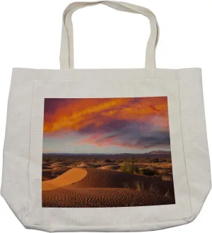 Lunarable African Shopping Bag, Sahara Desert with Exquisite Skyline and Sand Hot Land Evening Landscape, Eco-Friendly Reusable Bag for Groceries Beach and More, 15.5" X 14.5", Cream