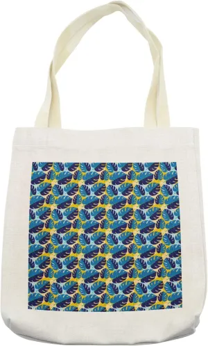 Lunarable Botanical Tote Bag, Demonstration of Rich Monstera Plantation Tropical Pattern Shades, Cloth Linen Reusable Bag for Shopping Books Beach and More, 16.5" X 14", Cream
