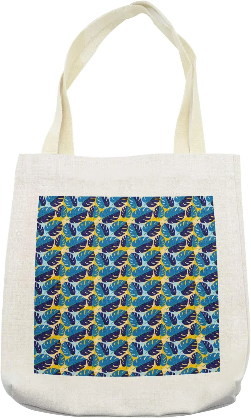 Lunarable Botanical Tote Bag, Demonstration of Rich Monstera Plantation Tropical Pattern Shades, Cloth Linen Reusable Bag for Shopping Books Beach and More, 16.5" X 14", Cream