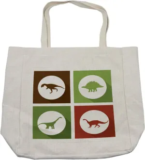Lunarable Dinosaur Shopping Bag, Different Silhouettes Inside Pastel Colored Frames Extinct Species, Eco-Friendly Reusable Bag for Groceries Beach and More, 15.5" X 14.5", Cream