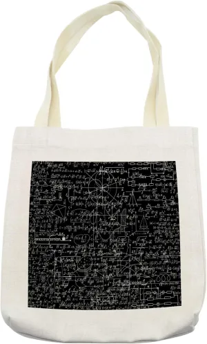 Lunarable Equations Tote Bag, Complex and Chaotic Mathematical Calculations Shuffled Together Pattern, Cloth Linen Reusable Bag for Shopping Books Beach and More, 16.5" X 14", Cream