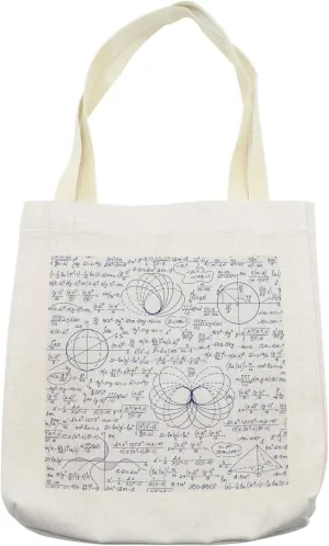 Lunarable Equations Tote Bag, Room Concept Pattern with Math Calculations on Notebook, Cloth Linen Reusable Bag for Shopping Books Beach and More, 16.5" X 14", Indigo Pale Ceil Blue