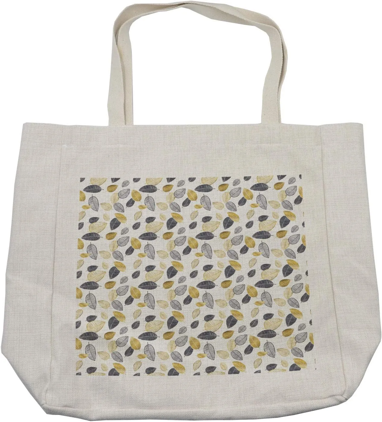 Lunarable Leaves Shopping Bag, Botanical Style Various Leafage Autumn Deciduous Trees Fall Theme, Eco-Friendly Reusable Bag for Groceries Beach and More, 15.5" X 14.5", Cream