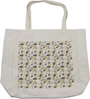 Lunarable Leaves Shopping Bag, Botanical Style Various Leafage Autumn Deciduous Trees Fall Theme, Eco-Friendly Reusable Bag for Groceries Beach and More, 15.5" X 14.5", Cream